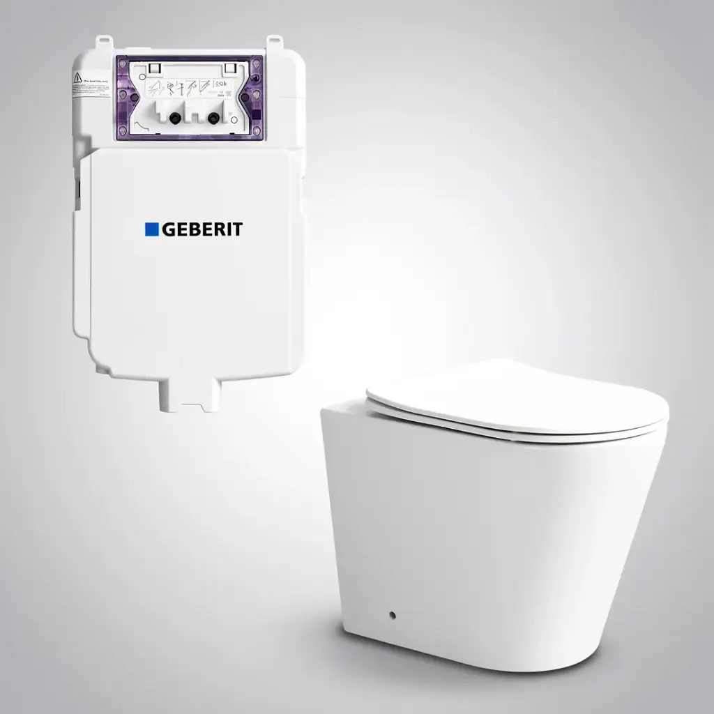 [56167] 545*360*140mm Acadia Geberit Inwall Floor Toilet Suite Tornado Rimless Matte White Wall Faced Floor Pan