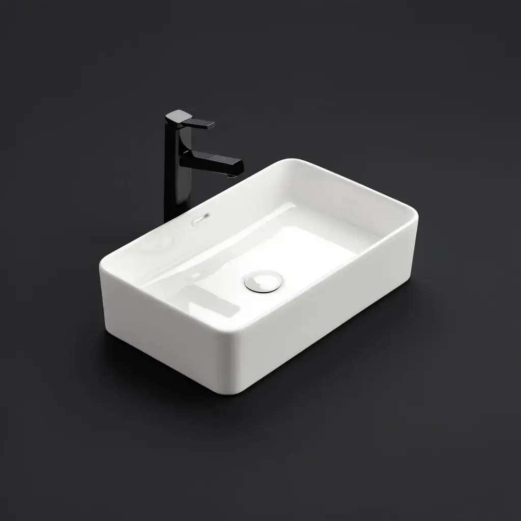 555*360*140mm Gloss White Crete Fine Ceramic Above Counter Basins Overflow,32mm Waste