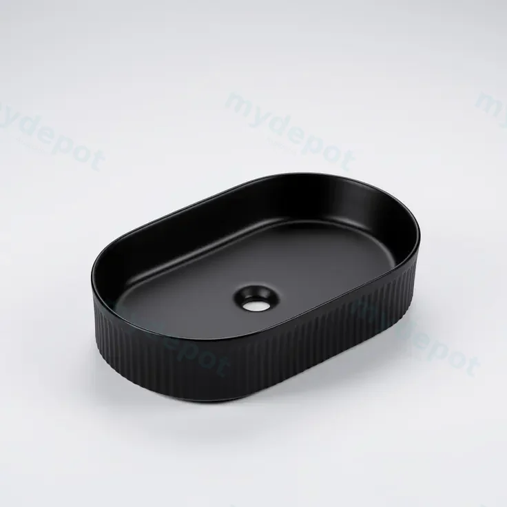 [50021] 580*360*120mm Cora Above Counter Fluted Matt Black Pill Basin