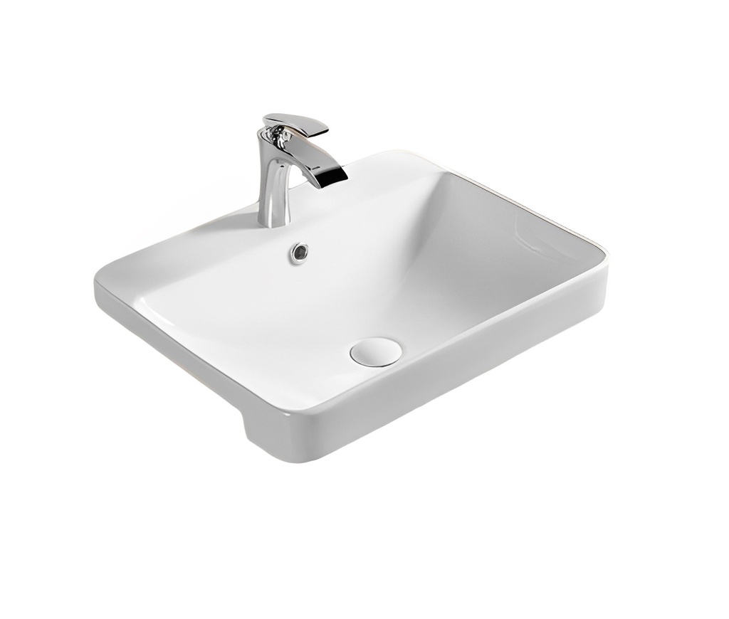 [55531] 585*460*170mm Gloss White Kliff Fine Ceramic Semi Ress Basin Tap Hole Overflow,32mm Waste
