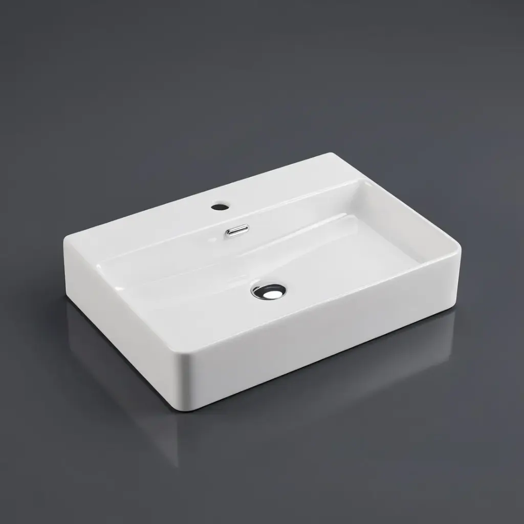 590*330*120mm Wall Hung Square Matt White Basin With Mixer Hole