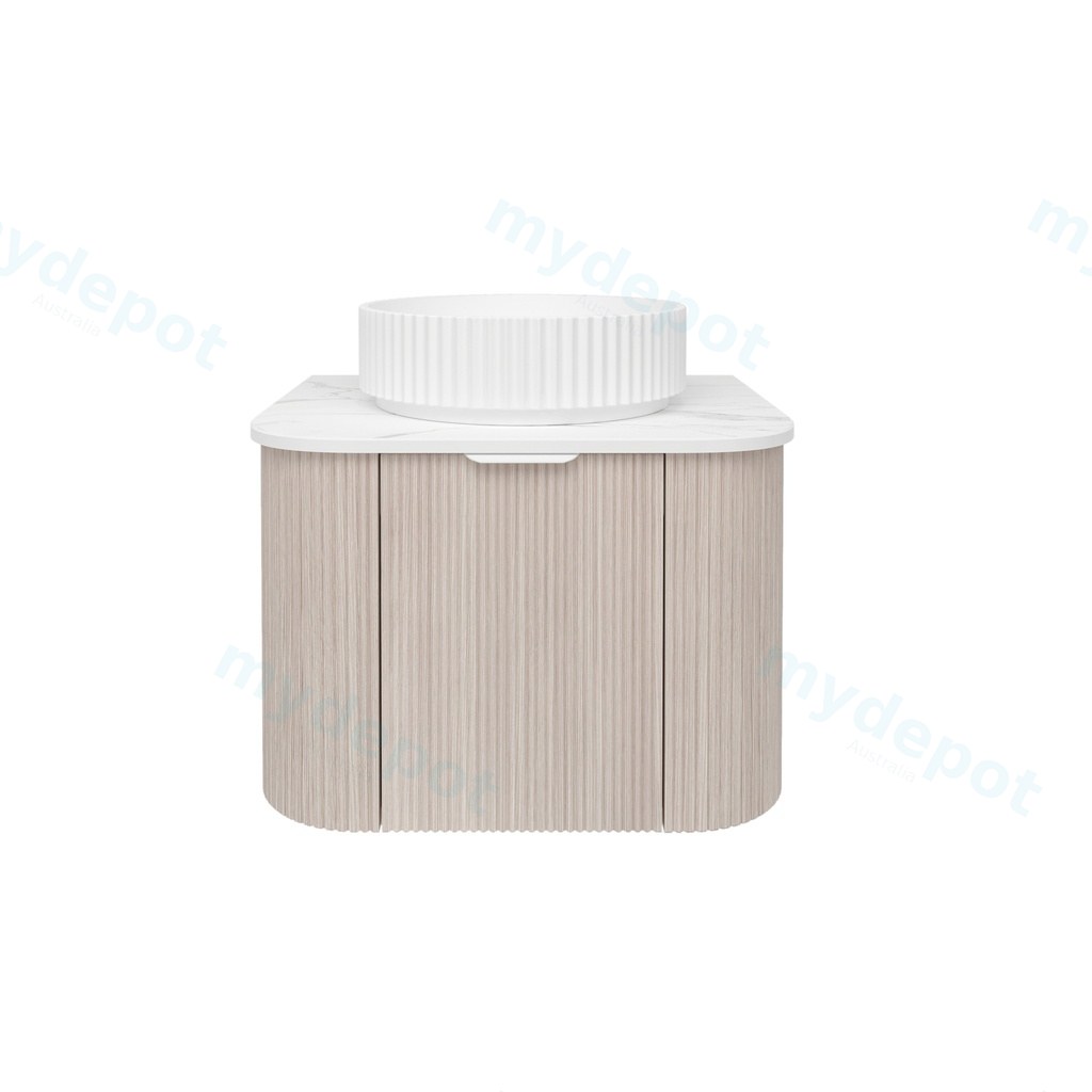 [56505] 590*493*400mm Costal Oak Agena Fluted Wood Grain Wall Hung Vanities Soft Closing Drawer Pull Out With Handle