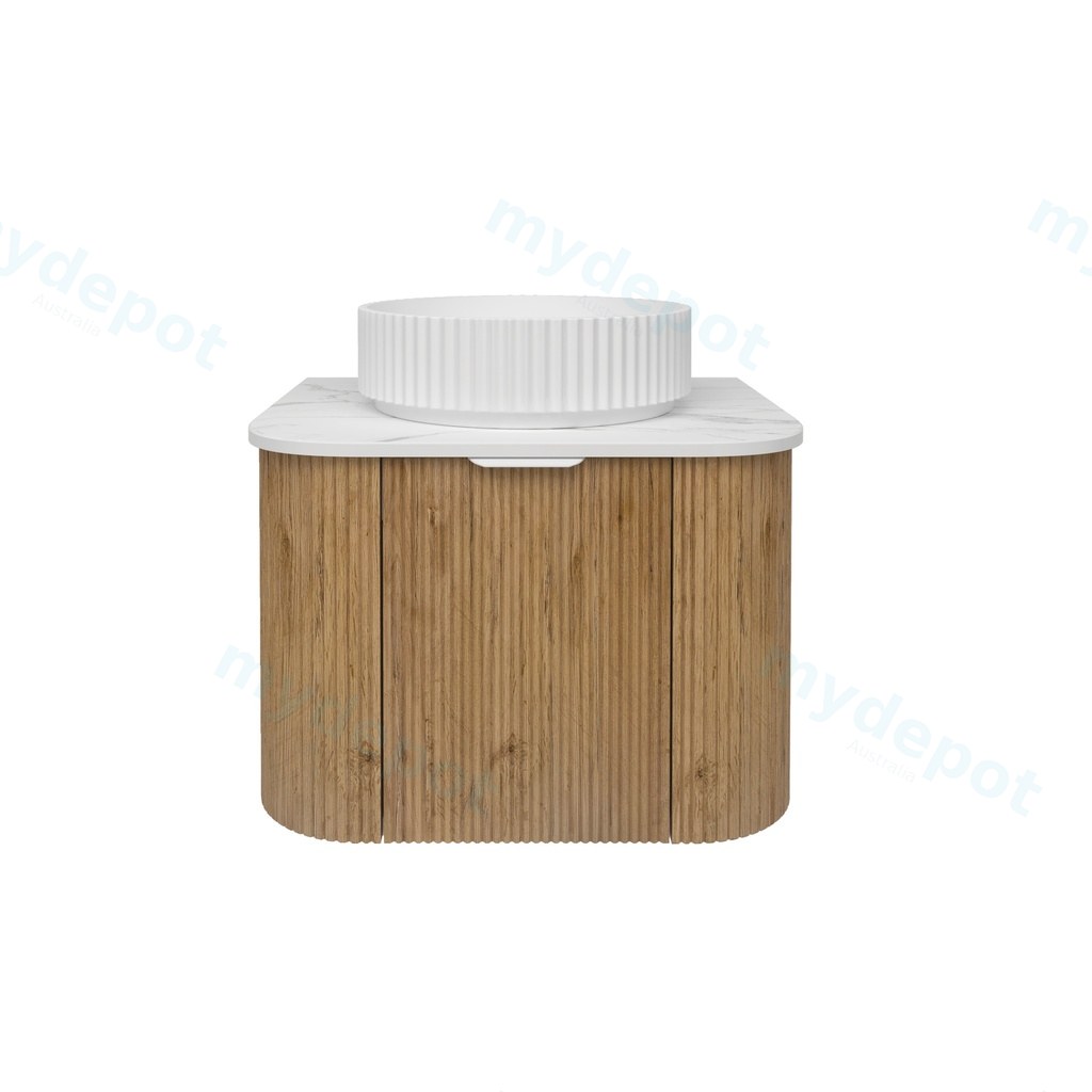 [56511] 590*493*400mm Prime Oak Agena Fluted Wood Grain Wall Hung Vanities Soft Closing Drawer Pull Out With Handle
