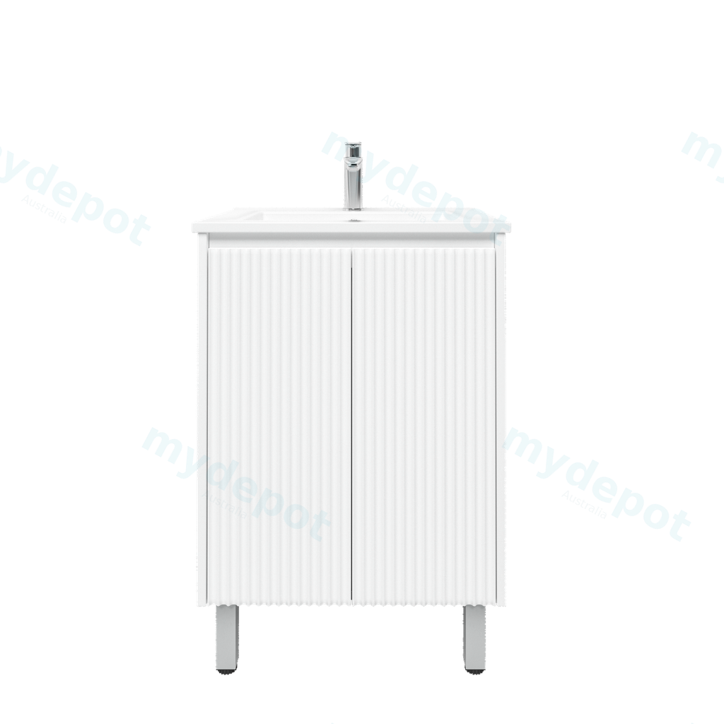 [92084/PVCKB64L-MW] 600mm Brio Freestanding Bathroom Vanity Cabinet Only PVC 2 Door Fluted Matte White