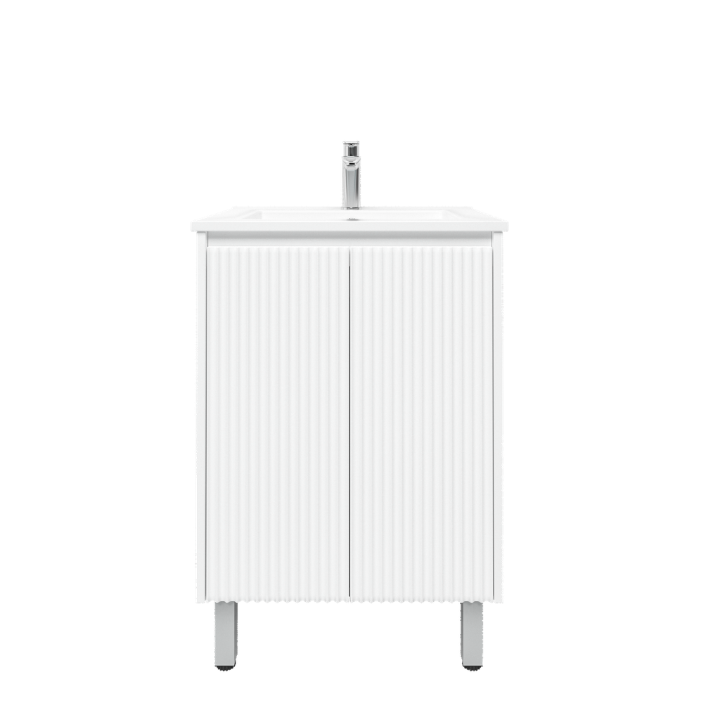 600mm Brio Freestanding Bathroom Vanity Cabinet Only PVC 2 Door Fluted Matte White