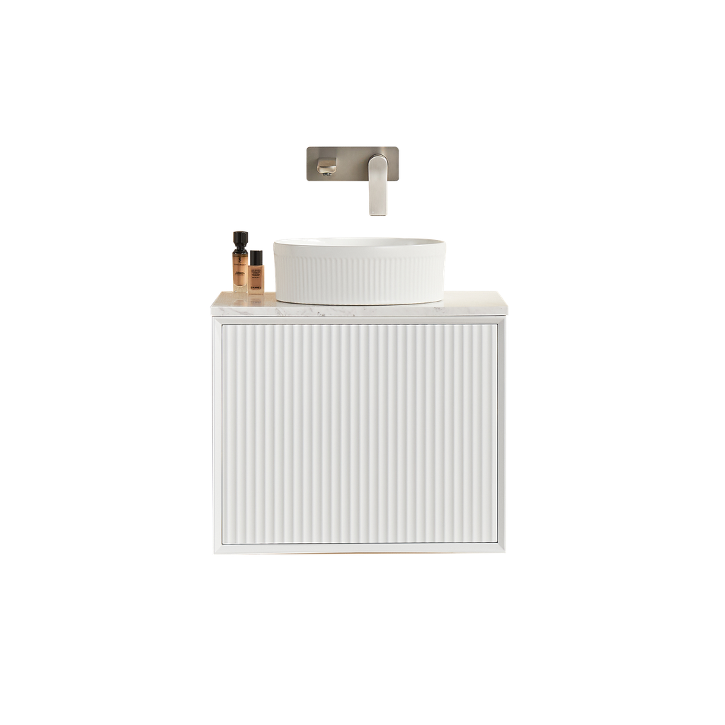 590X455X480mm Matte Black Kliff Modern Fluted Wall Hung Vanity PVC Cabinet