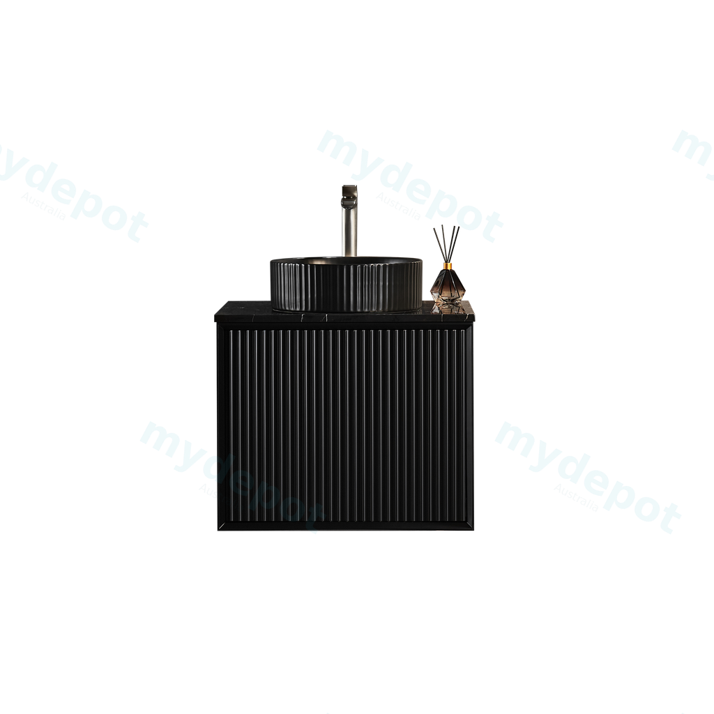 [56668] 590X455X480mm Matte Black Kliff Modern Fluted Wall Hung Vanity PVC Cabinet