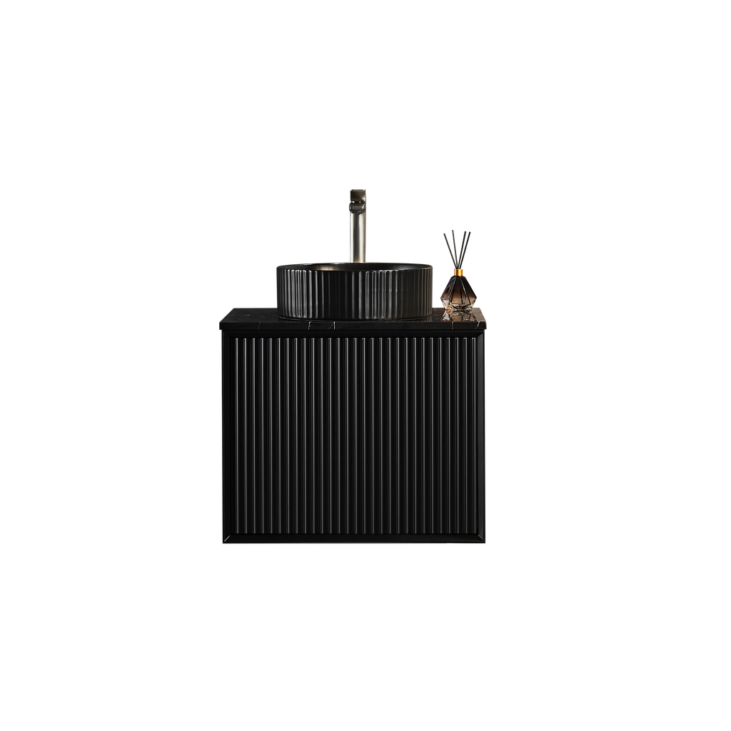 590X455X480mm Matte Black Kliff Modern Fluted Wall Hung Vanity PVC Cabinet