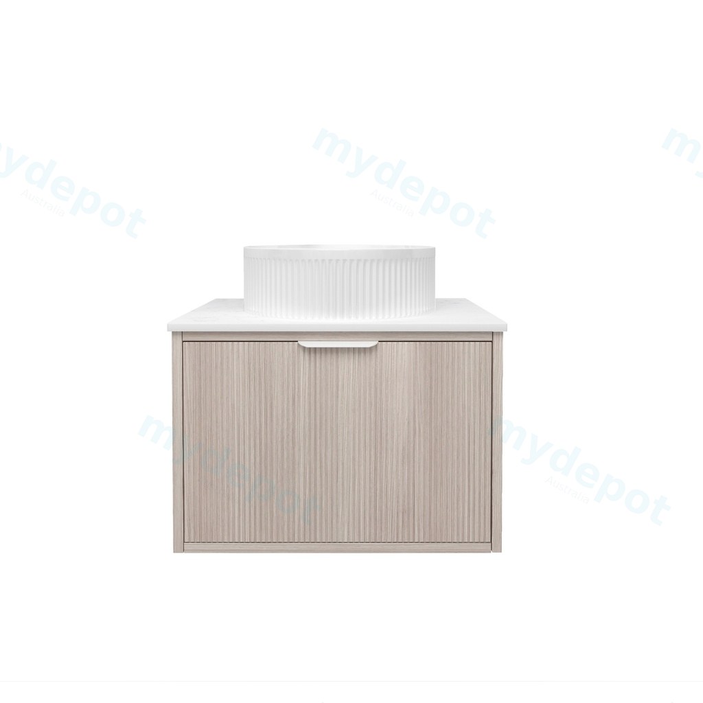 [56653] 590x455x400mm Kliff Fluted Wood Grain Vanity Coastal Oak Soft Closing Drawer Pull Out With Handle