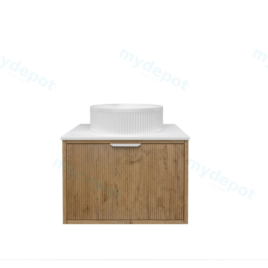 [56658] 590x455x400mm Kliff Fluted Wood Grain Vanity Prime Oak Soft Closing Drawer Pull Out With Handle