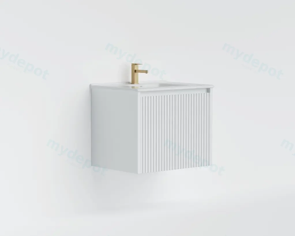 [56598] 590x455x480mm Matte White Crete Modern Fluted Wall Hung Vanity PVC Cabinet