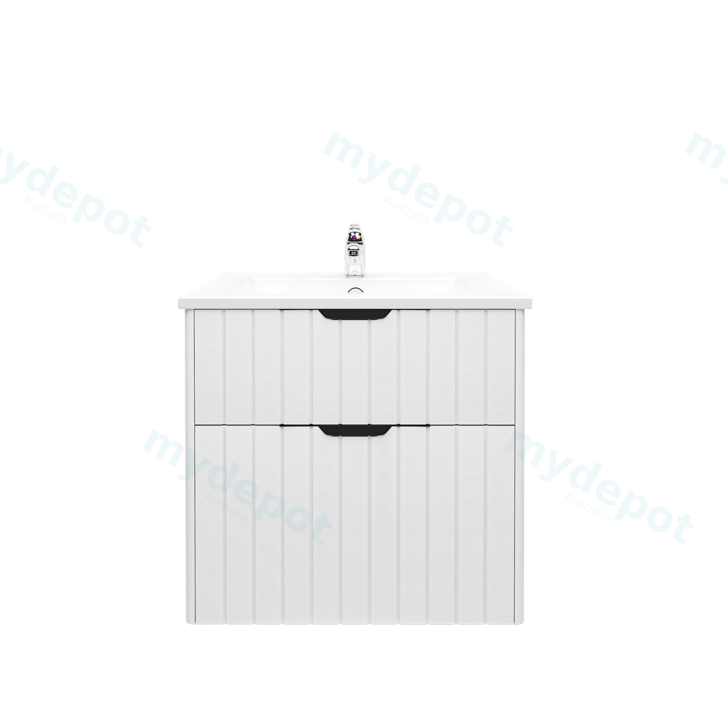 [91113/AR6046W-MW] 600mm Aria Matte White MDF Two Drawers Wall Hung Bathroom Vanity Cabinet Only With Handle