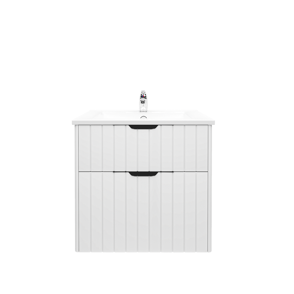[91113/AR6046W-MW] 600mm Aria Matte White MDF Two Drawers Wall Hung Bathroom Vanity Cabinet Only With Handle