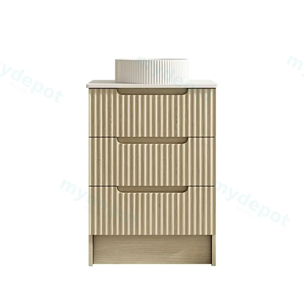 [50551] 590x455x830 Natural Oak Premium Straight Edge Freestanding vanity With White Stone Top