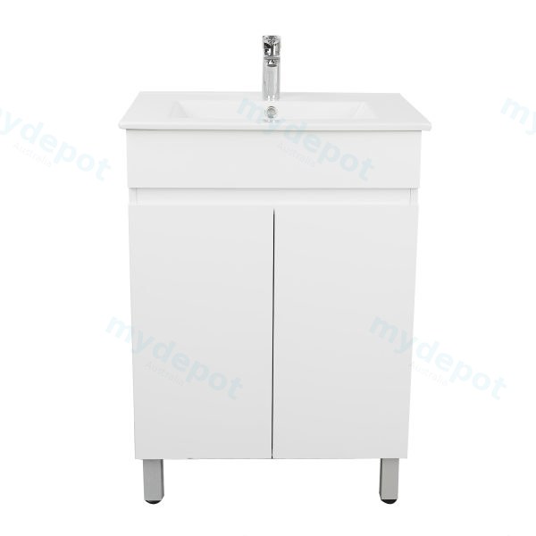 [50505] 600*350*710mm Freestangding Gloss White Slim PVC Vanity Cabinet Only