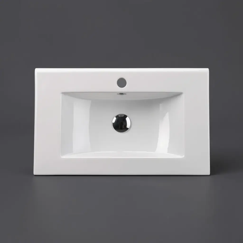 600*370*190mm Gloss White Slim Ceramic Top With Mixer Hole