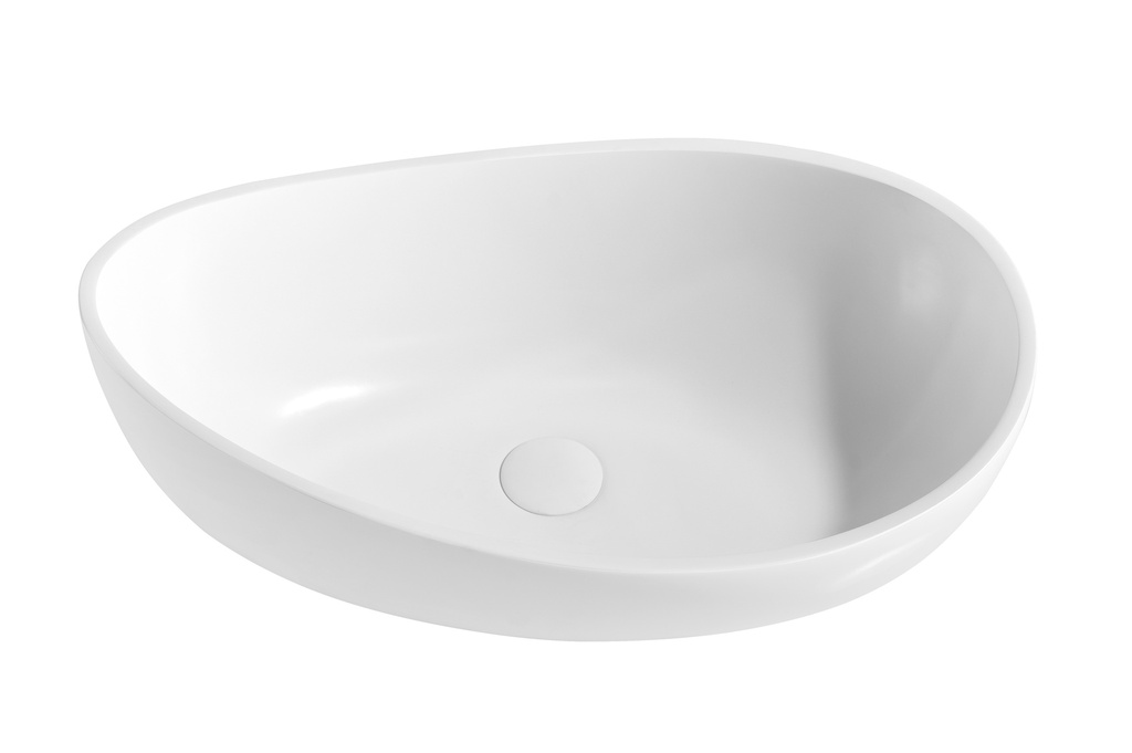 600*370*190mm Gloss White Waverton Solid Surface Stone Above Counter Basin 32mm Waste