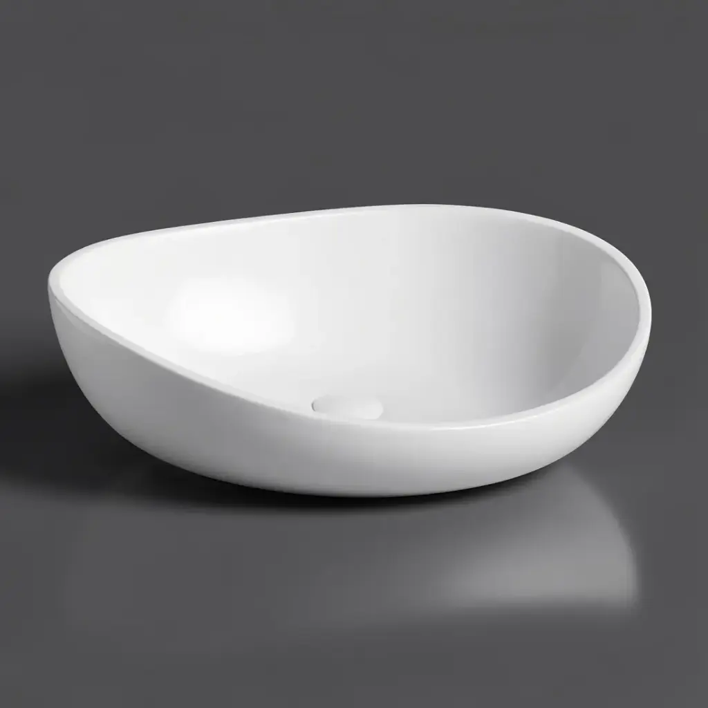 600*370*190mm Gloss White Waverton Solid Surface Stone Above Counter Basin 32mm Waste