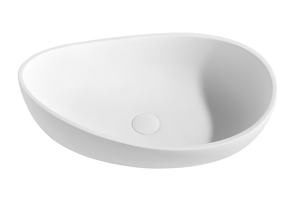 600*370*190mm Matt White Waverton Solid Surface Stone Above Counter Basin 32mm Waste