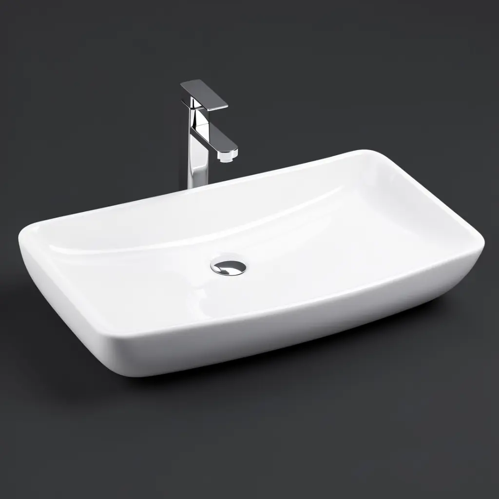 600*385*130mm Rectangle Gloss White Ceramic Above Counter Basin Non-overflow
