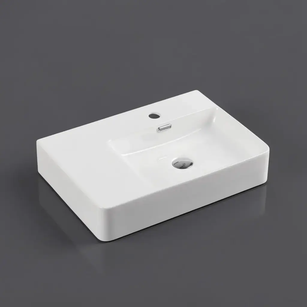 600*420*120mm Wall Hung Rectangular Basin With Left Drainer&Mixer Hole