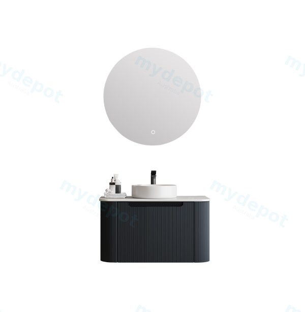 [50420] 600*460*400mm Matt Black Round Edge Grooved Wall Hung Vanity Cabinet Only Soft Closed Single Drawer