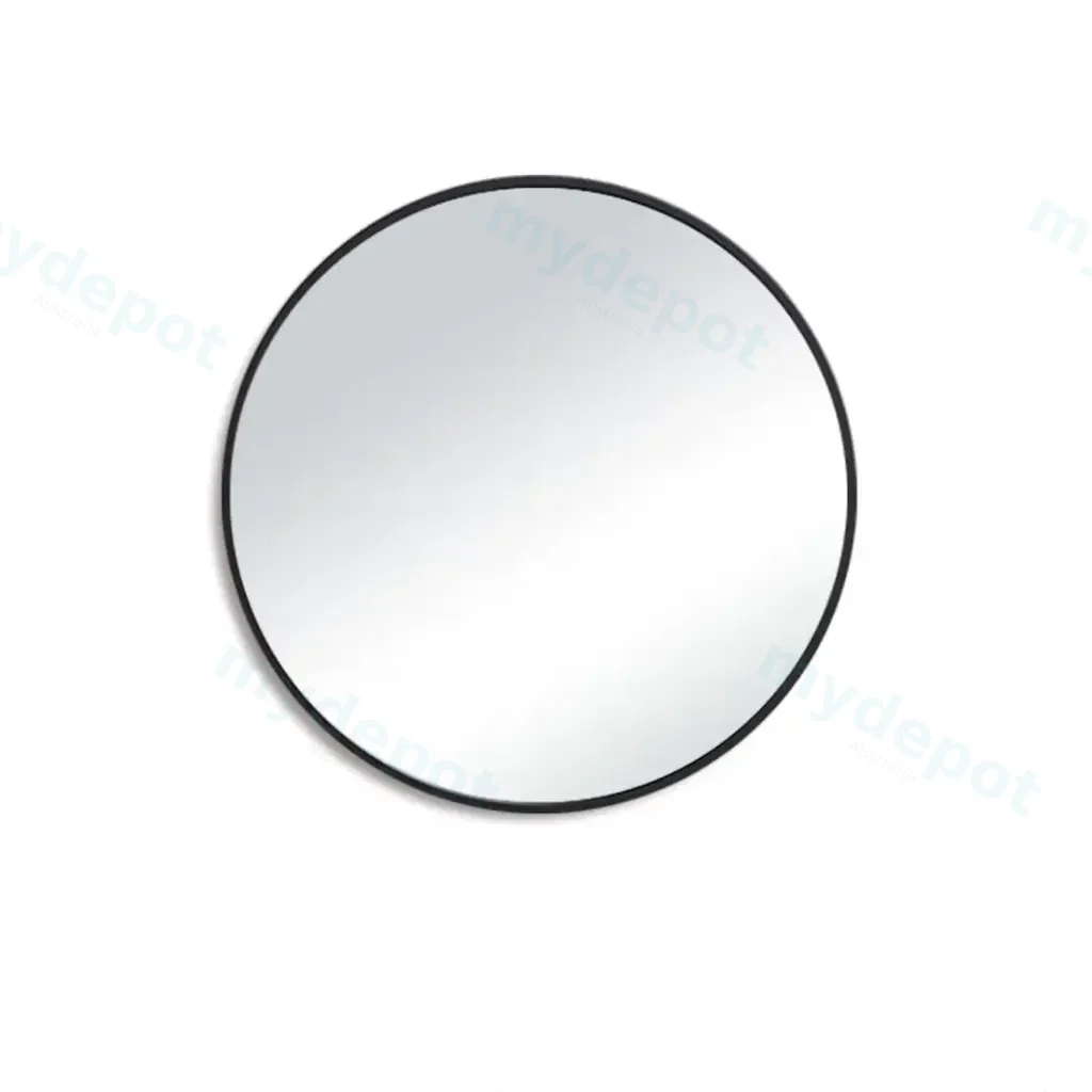 [85016/PM600MB] 600mm Pencil Edge Round Plain Mirror Matte Black Framed