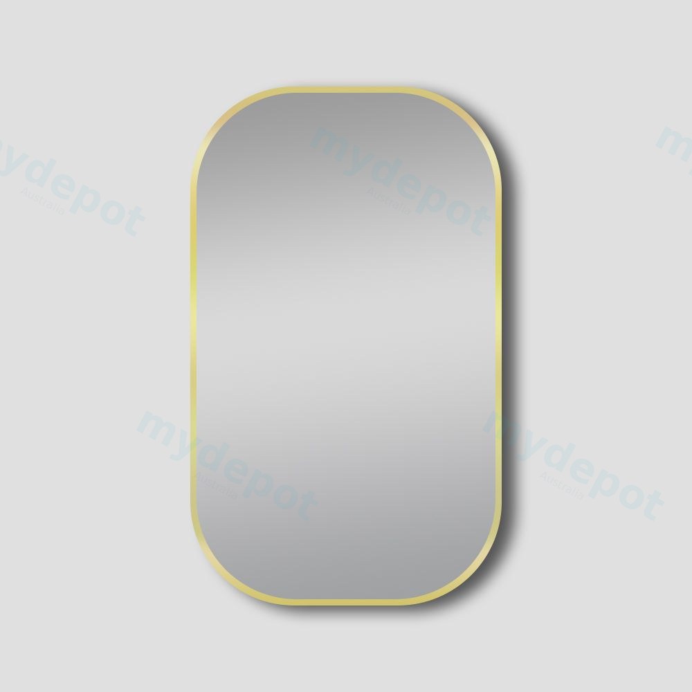600*900mm Brushed Gold Rounded Rectangular Framed Mirror