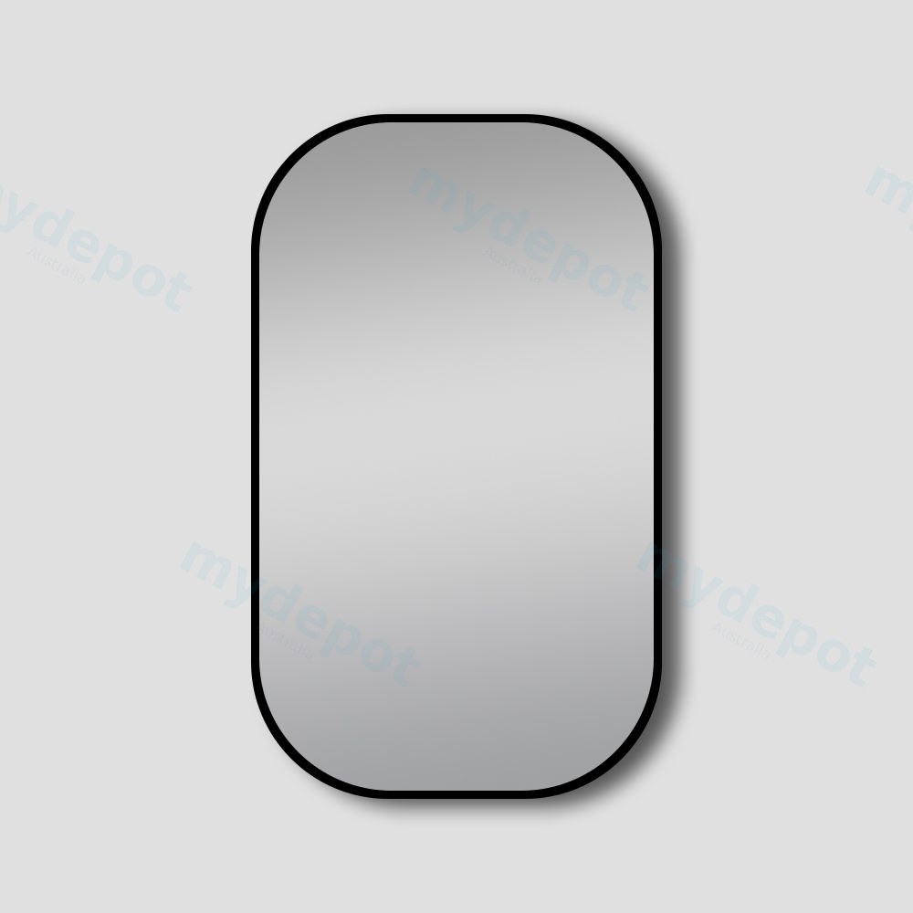 600*900mm Matte Black Rounded Rectangular Framed Mirror