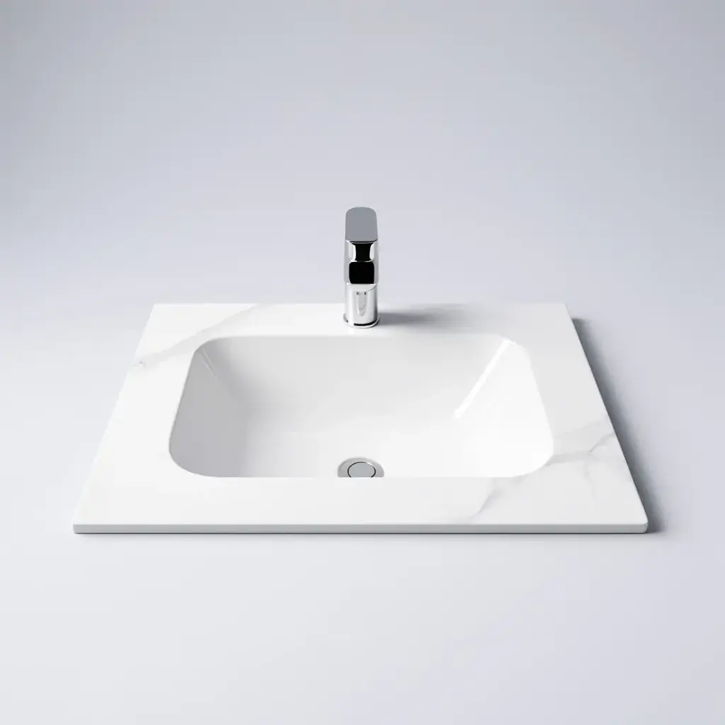 600L*460D*180Hmm White Marble Look Sintered Stone Top With Undermount Basin
