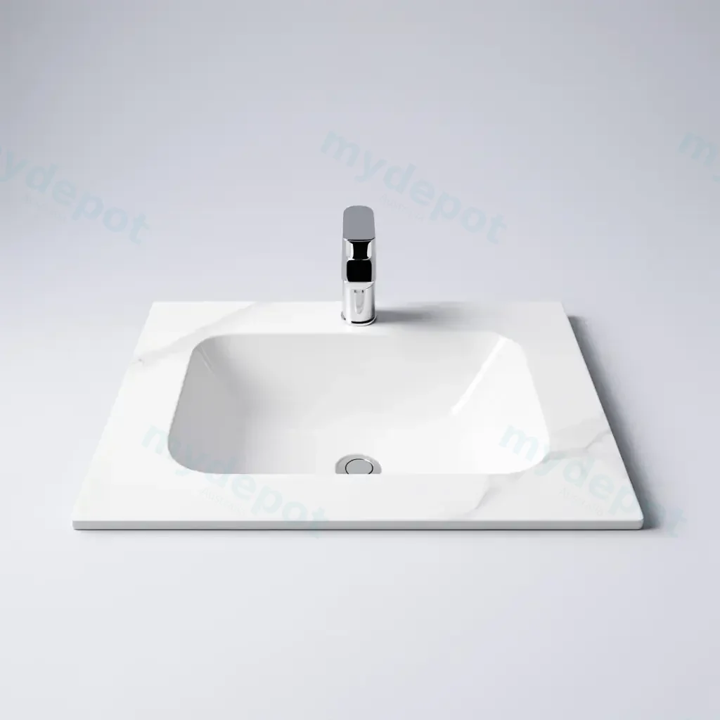 [90199/UMST6046-WM] 600Lx460Dx180Hmm White Marble Look Sintered Stone Top With Undermount Basin