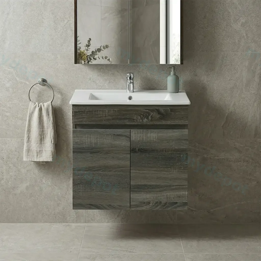 [93230/B63W-DG] 600mm Slim Dark Grey MDF Wall Hung Bathroom Vanity Cabinet Only 2 Doors