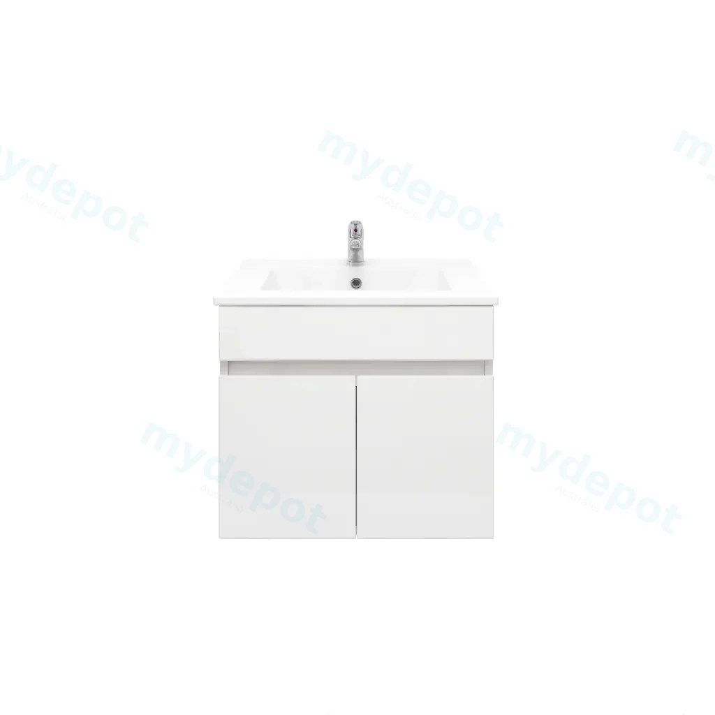 [92001/PVC63W] 600mm Slim Wall Hung Bathroom Vanity Cabinet Only PVC 2 Door Gloss White