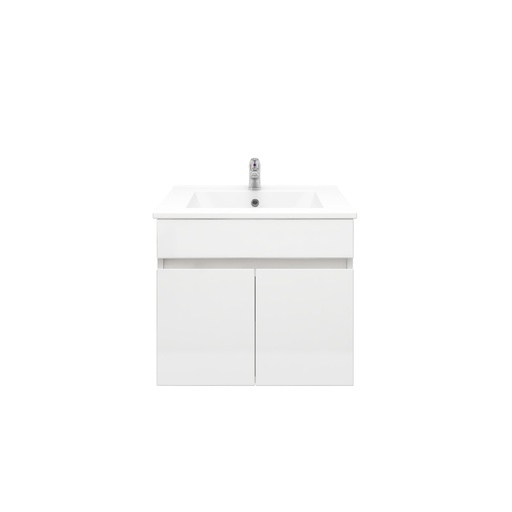 600Lx500Hx450Dmm Gloss White 2PAC MDF 2/DR Wall Hung Vanity