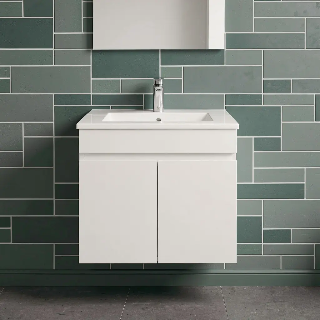 600Lx500Hx450Dmm Gloss White 2PAC MDF 2/DR Wall Hung Vanity