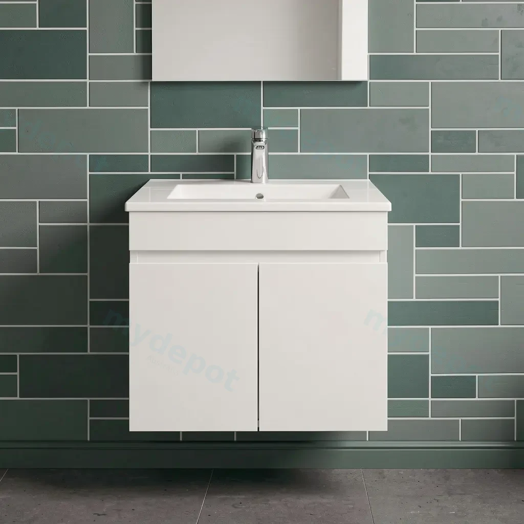 [91003/M64W] 600mm Gloss White MDF 2 Doors Wall Hung Bathroom Vanity Cabinet Only