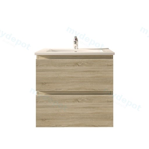 [93005/Q6046WO] 600mm White Oak MDF 2 Drawers Wall Hung Bathroom Vanity Cabinet Only
