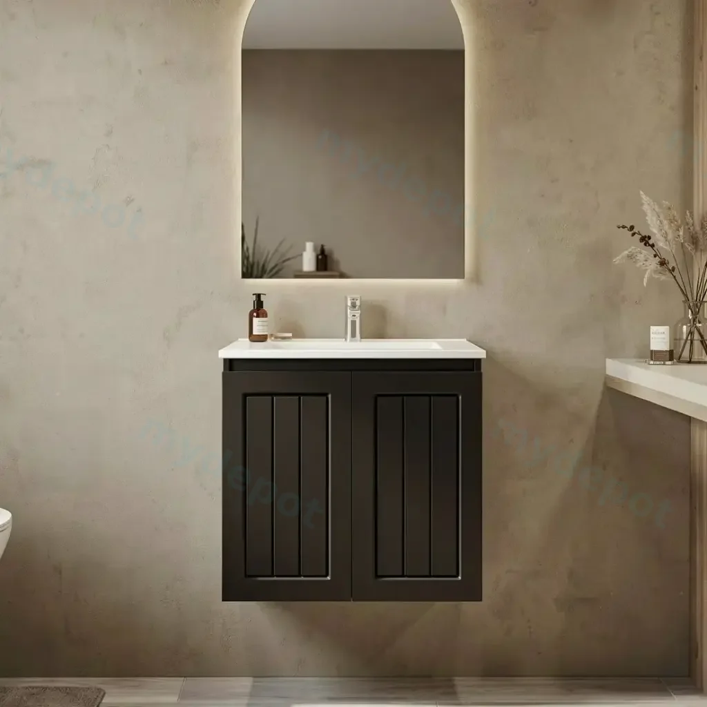 [91090/AM64W-MB] 600mm Amber Matte Black MDF 2 Doors Wall Hung Bathroom Vanity Cabinet Only