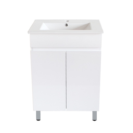 600Lx830Hx350Dmm Gloss White 2PAC PVC 2/DR Freestanding Vanity