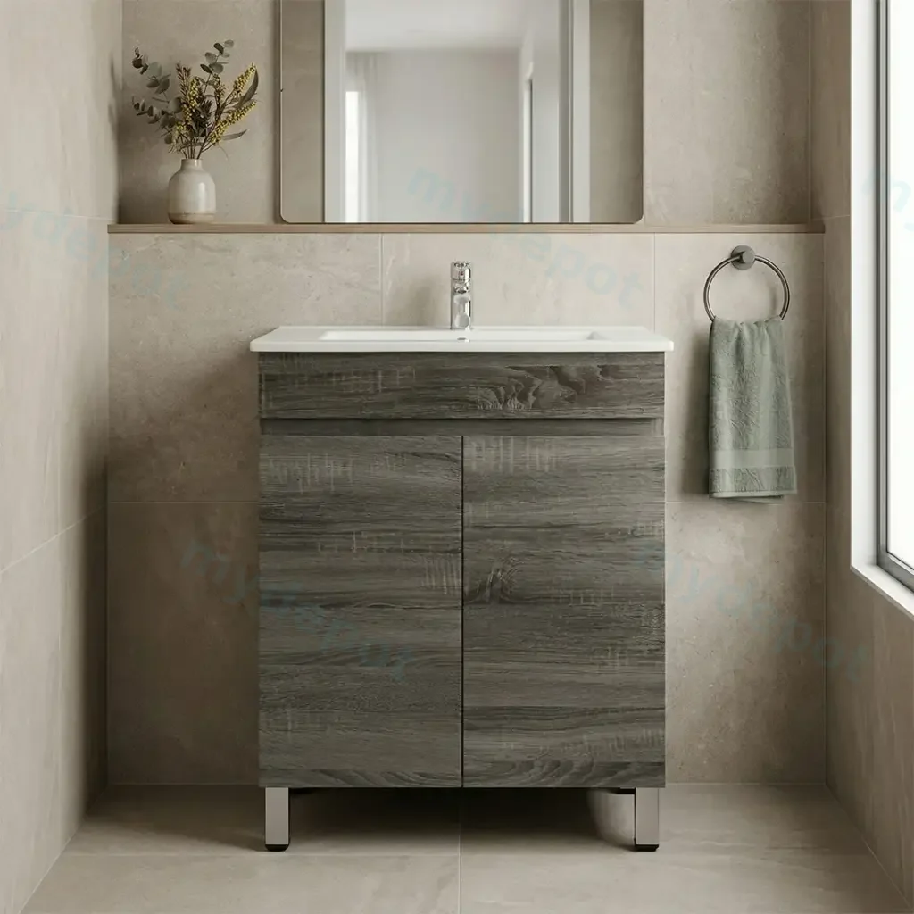 [93102/B64L-DG] 600mm Dark Grey MDF Freestanding Bathroom Vanity Cabinet Only 2 Doors