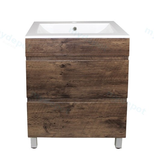 [93035/DO6046L] 600mm Dark Oak MDF 2 Drawers Freestanding Bathroom Vanity Cabinet Only