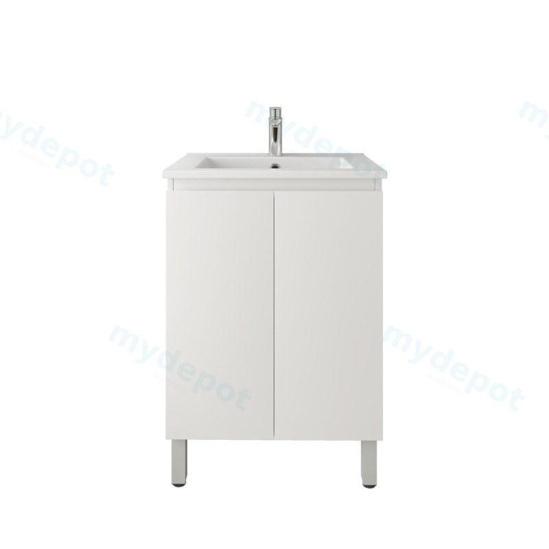 [92098/APVC64L] 600mm Freestanding with Legs Bathroom Vanity Cabinet Only PVC 2 Door Gloss White