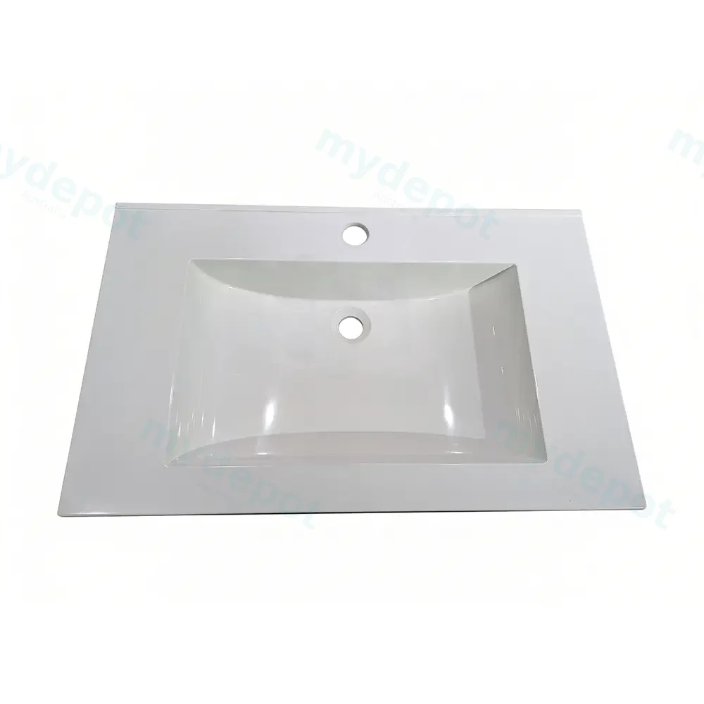 [90117/SMC600] 600mm Gloss White Glasstone Basin 1 Tap Hole Vanity Top