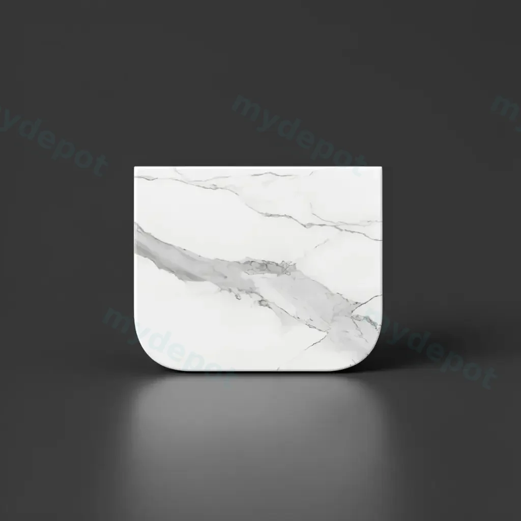 [90198/KC65ST-WM] 600x503x15mm White Marble Look Sintered Stone Top Matte Finish Rounded Corner Benchtop