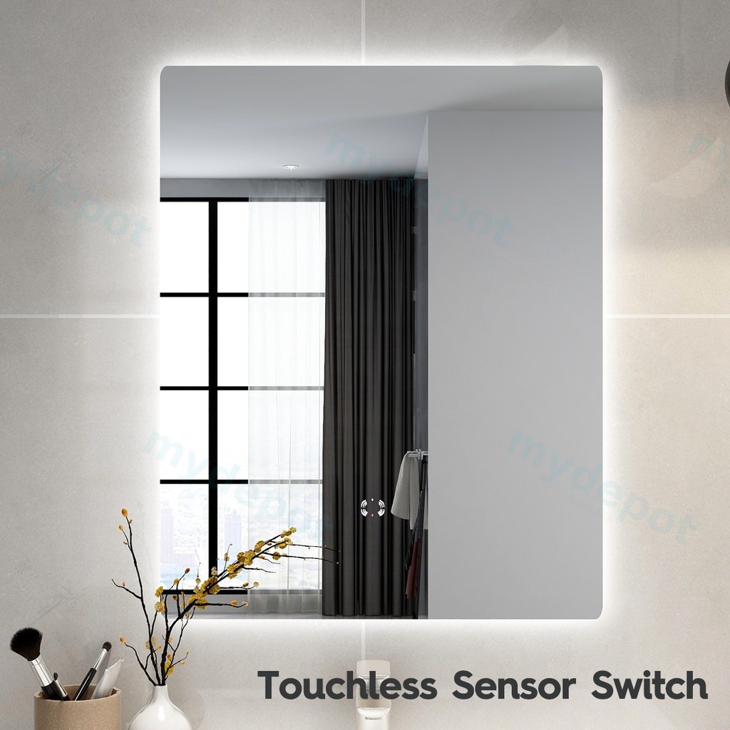 [86117/UL6075BRM] 600x750mm Curved Rim Rectangle 3 Color Backlit LED Mirror With Touchless Sensor Switch