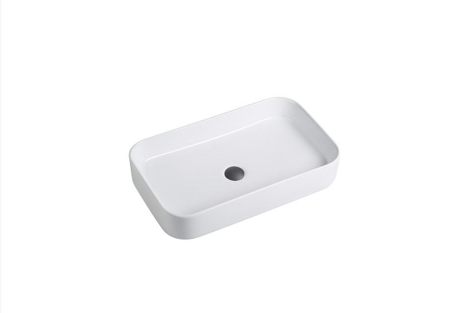 [55456] 605*375*113mm Gloss White Kliff Fine Ceramic Above Counter Basin No Overflow,32mm Waste