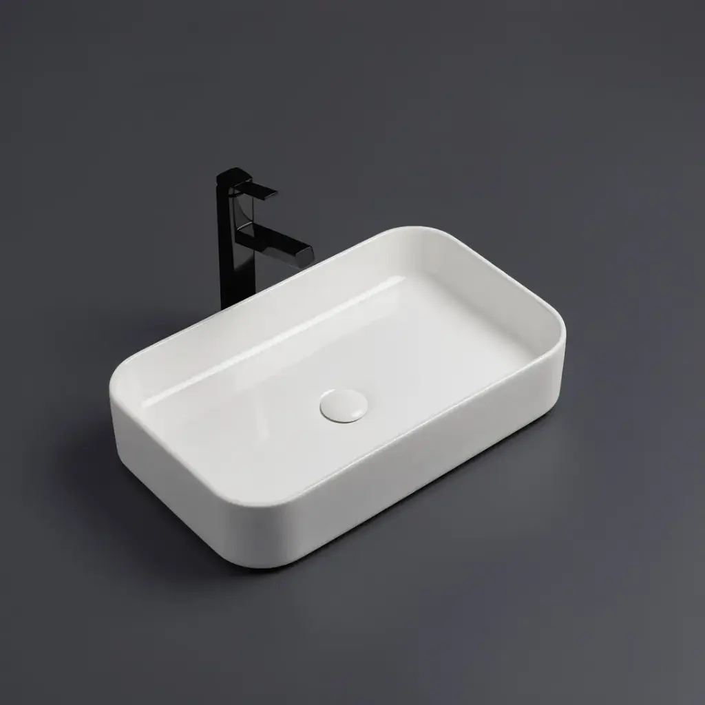 605*375*113mm Gloss White Kliff Fine Ceramic Above Counter Basin No Overflow,32mm Waste