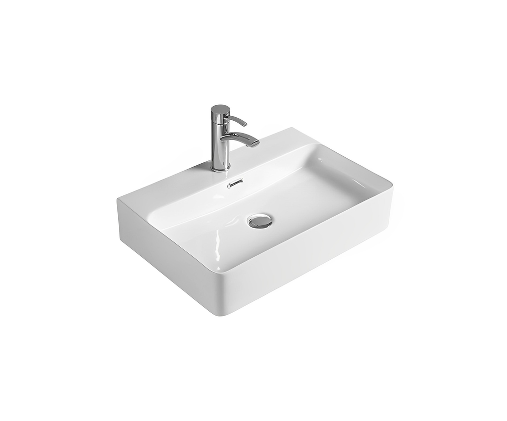 605*425*130mm Gloss White Kliff Fine Ceramic Wall Hung/Above Counter Basin Tap Hole With Overflow,32mm Waste