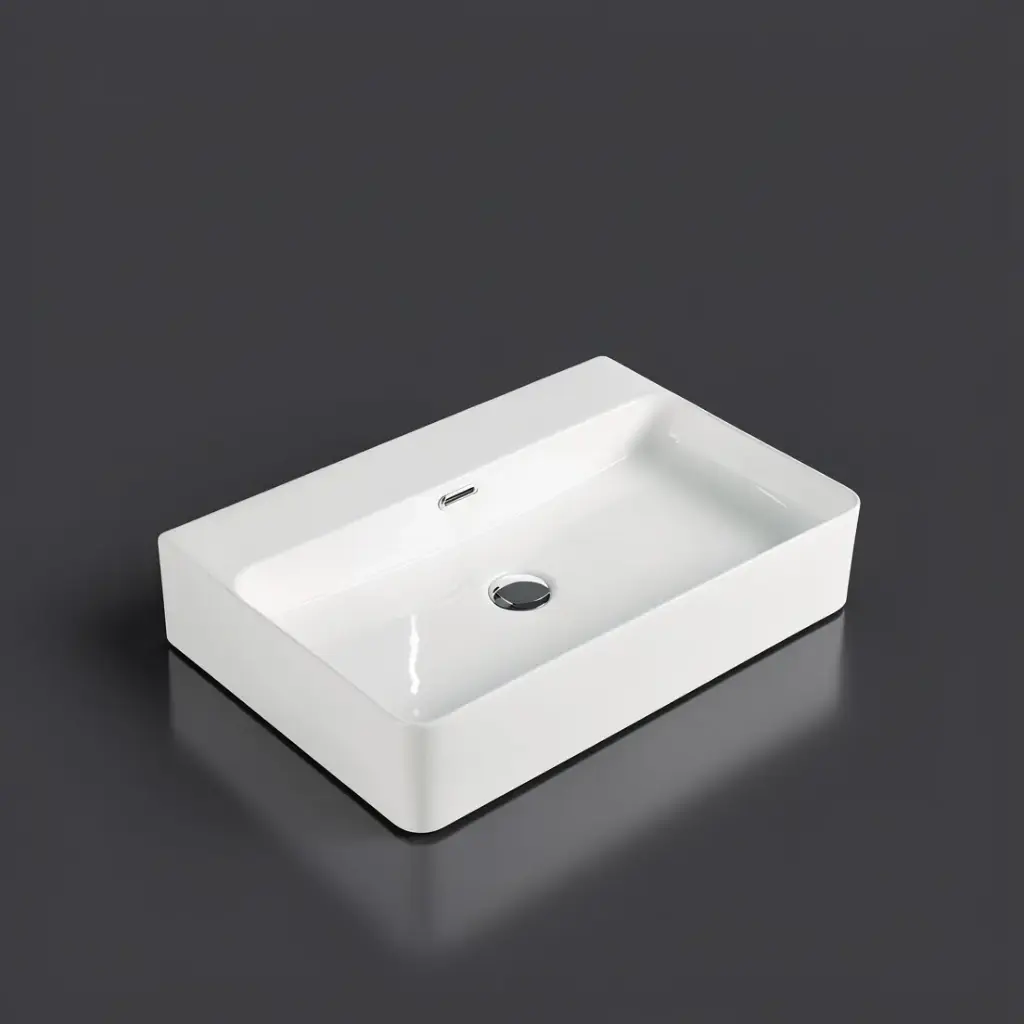 [55507] 605*425*130mm Gloss White Kliff Fine Ceramic Wall Hung/Above Counter Basin Tap Hole With Overflow,32mm Waste,No Tap Hole