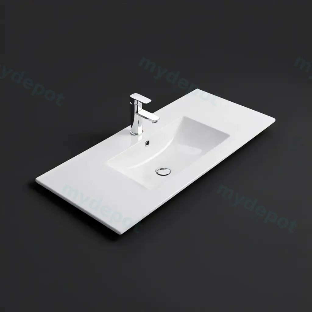[56301] 605*463*175mm Gloss White Crete Fine Ceramic Counter Top One Tap Hole Overflow,32mm Waste